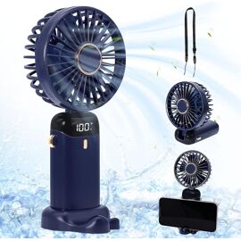 Ventilateur portable, ventilateur portable, mini ventilateur rechargeable USB avec 5 vitesses, ventilateur portable portable avec écran de puissance, ventilateur de bureau pliable avec cordon et base