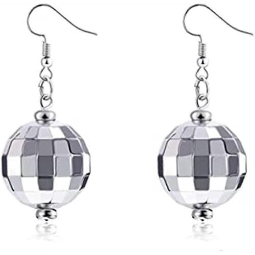 Disco Ball Boucles D'oreilles Pour Femmes 70s Argent Mignon Dangle Mode Amusante Pour Filles Cool Vintage Dainty Unique Miroir Party Bijoux
