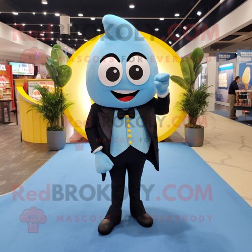 Personnage De Costume De Mascotte Redbrokoly Sky Blue Mango Habillé D'un Smoking Et De Colliers