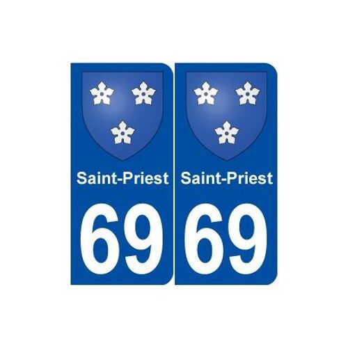 69 Saint-Priest Blason Autocollant Plaque Stickers Ville - Couleur : Arrondis - Angles : Arrondis