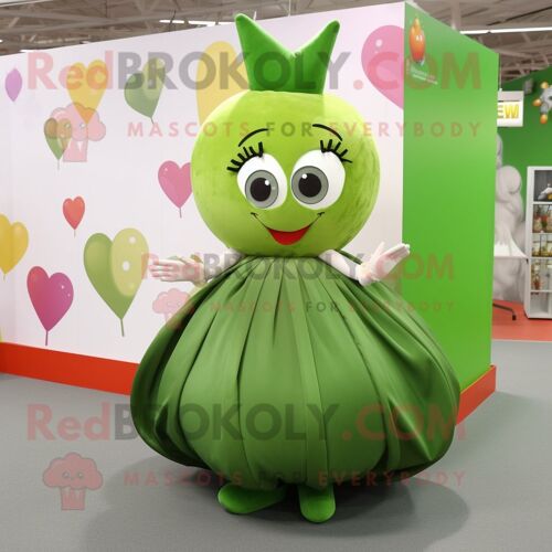 Personnage De Costume De Mascotte Redbrokoly Olive Arrow Of Love Habillé D'une Robe De Bal Et De Pinces À Cheveux