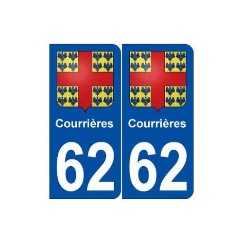 62 Courrières Blason Autocollant Plaque Stickers Ville - Couleur : Arrondis - Angles : Arrondis