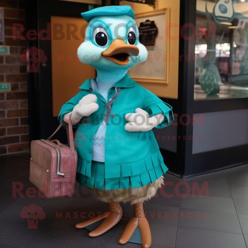 Personnage De Costume De Mascotte Redbrokoly Teal Gosling Habillé D'une Jupe A-Line Et De Sacs Messenger