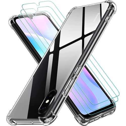 Coque Pour Xiaomi Redmi 9a Xiaomi Redmi 9at Avec 3 Pièces En Verre Trempé, Coque De Protection Anti Choc Transparente, Coque Fine En Silicone Tpu Souple Anti Rayures