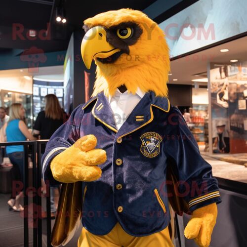 Personnage De Costume De Mascotte Redbrokoly D'aigle D'or Habillé D'une Chemise Oxford Et De Mitaines