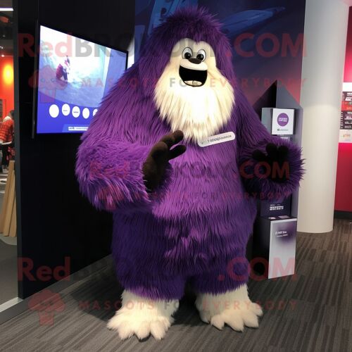 Mascotte Redbrokoly De Personnage De Yéti Violet Habillé D'un Jegging Et De Châles
