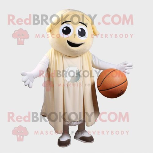 Personnage De Costume De Mascotte Redbrokoly De Ballon De Basket-Ball Crème Habillé D'une Combinaison Et De Châles