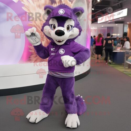 Mascotte Redbrokoly De Personnage Violet Say Wolf Habillé D'un Legging Et D'un Bracelet Montres