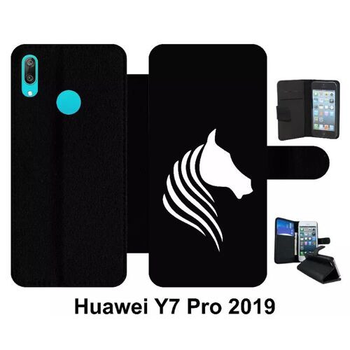Etui À Rabat Huawei Y7 Pro - Cheval Fond Noir - Simili-Cuir - Noir