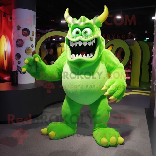 Personnage De Costume De Mascotte Redbrokoly De Démon Vert Citron Vêtu D'un T-Shirt À Col En V Et De Pinces À Chaussures