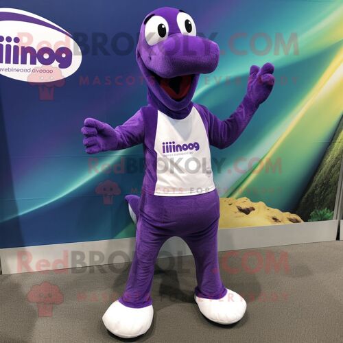 Personnage De Costume De Mascotte Redbrokoly Diplodocus Violet Vêtu D'un Short De Course Et D'épingles À Cravate