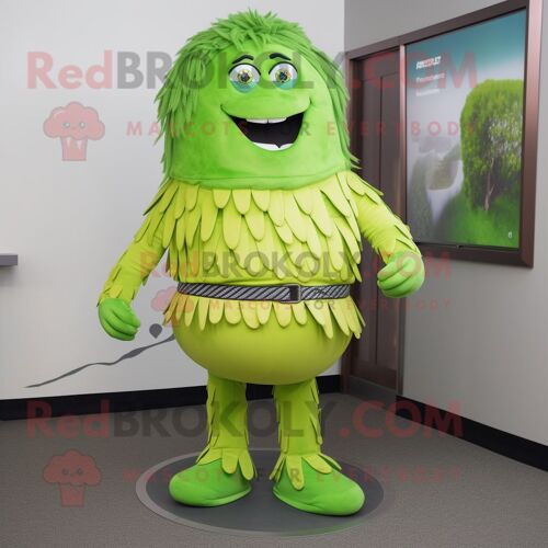Personnage De Costume De Mascotte Redbrokoly Shepard S Pie Vert Citron Vêtu D'un Jegging Et De Ceintures