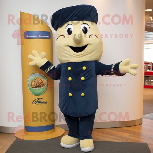 Personnage De Costume De Mascotte Redbrokoly De Pâtes Au Pesto Bleu Marine Habillé D'un Pantacourt Et De Coussinets Pour Les Pieds