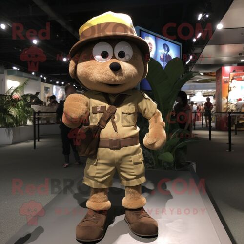 Costume De Mascotte Redbrokoly De Bracelet Marron Personnage Habillé D'un Short Cargo Et De Bérets
