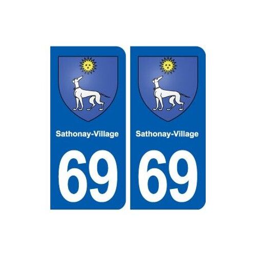 69 Sathonay-Village Blason Autocollant Plaque Stickers Ville - Couleur : Arrondis - Angles : Arrondis