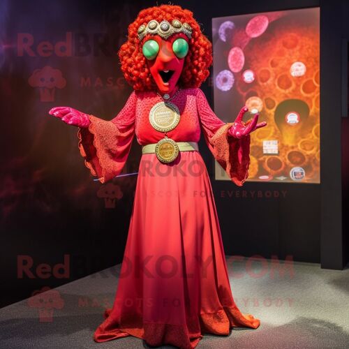 Mascotte Redbrokoly De Personnage De Méduse Rouge Habillé D'un Chemisier Et De Porte-Monnaie