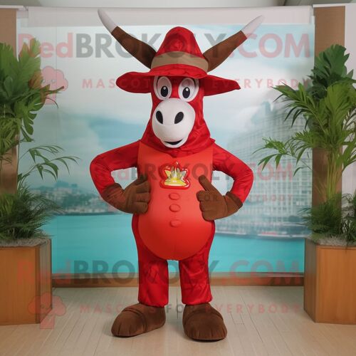 Personnage De Costume De Mascotte Redbrokoly D'âne Rouge Habillé D'un Maillot De Bain Une Pièce Et D'épingles À Chapeau