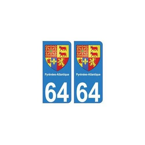 64 Pyrénées Atlantiques Autocollant Plaque Blason Armoiries Stickers Département - Couleur : Arrondis - Angles : Arrondis
