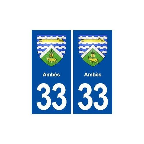 33 Ambès Blason Ville Autocollant Plaque Stickers - Couleur : Noir - Angles : Droits
