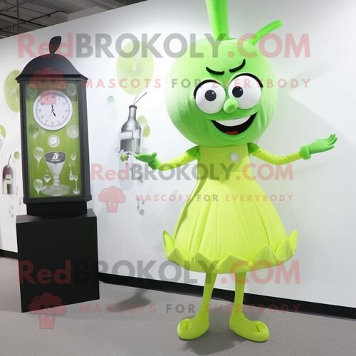 Personnage De Costume De Mascotte Redbrokoly D'oignon Vert Citron Vêtu D'une Robe De Cocktail Et De Montres Numériques