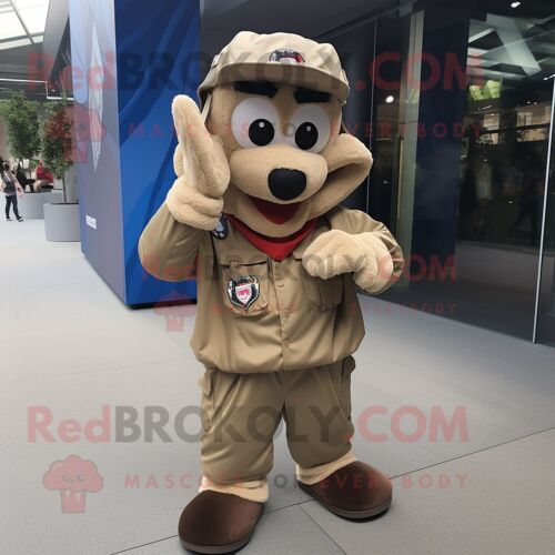 Personnage De Costume De Mascotte Redbrokoly De Soldat De L'armée De L'air Crème Habillé D'une Chemise En Flanelle Et De Bracelets De Chevi