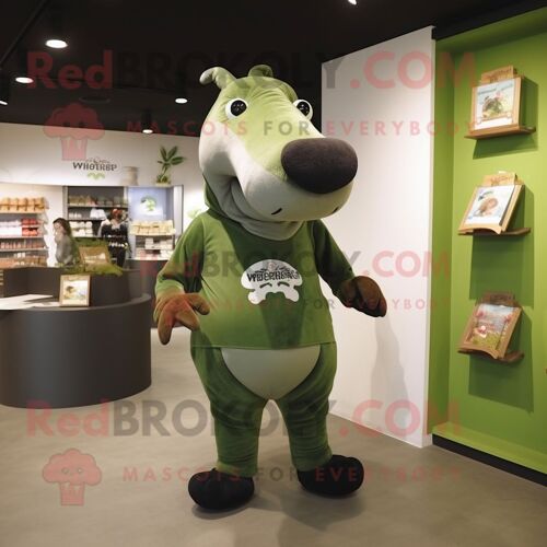 Personnage De Costume De Mascotte Redbrokoly Olive Tapir Habillé D'un Polo Et D'épingles À Cheveux