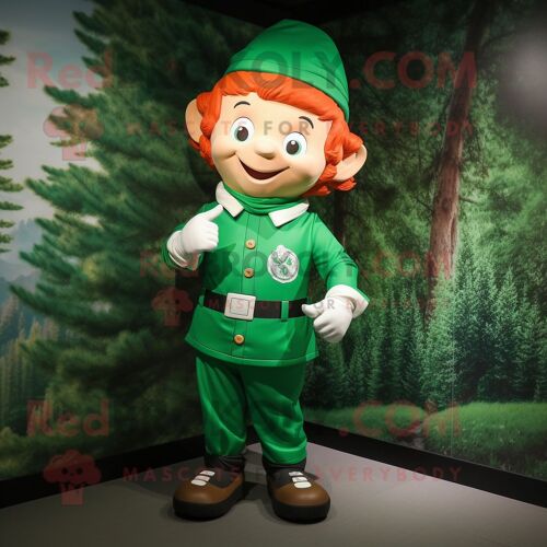 Personnage De Costume De Mascotte Redbrokoly De Lutin Vert Forêt Habillé D'un Coupe-Vent Et De Cravates