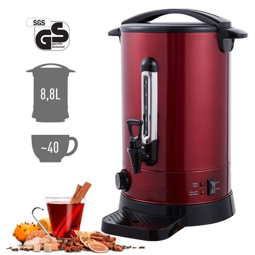 AREBOS Distributeur de Boissons 8,8 L Chaudes Bouilloire Marmite Vin Chaud Thé