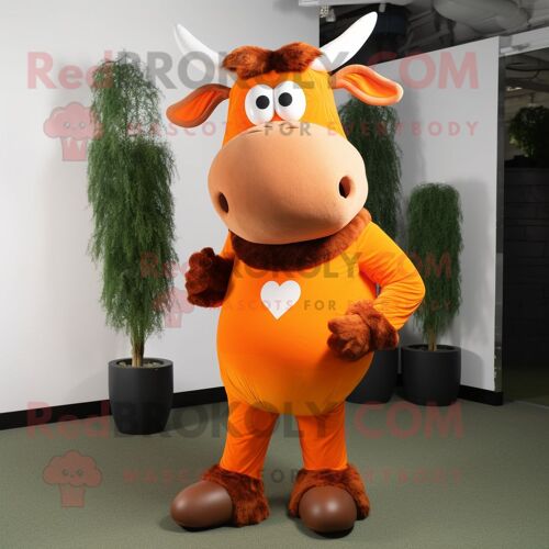Mascotte Redbrokoly De Personnage De Zébu Orange Habillé D'un Col Roulé Et De Lacets
