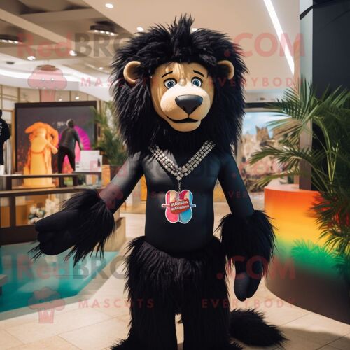 Personnage De Costume De Mascotte Redbrokoly De Lion Noir Habillé D'un Bikini Et De Colliers