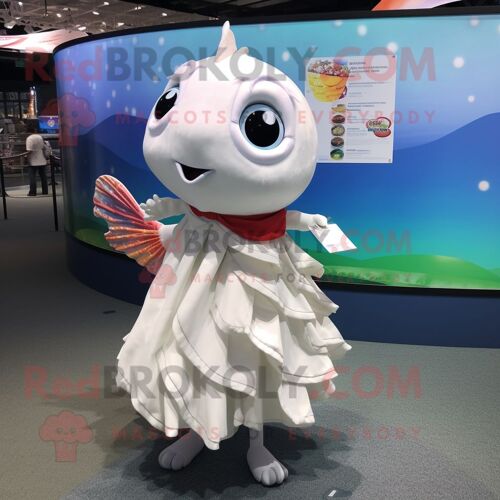 Personnage De Costume De Mascotte Redbrokoly De Poisson Rouge Blanc Habillé D'une Jupe Portefeuille Et De Porte-Clés