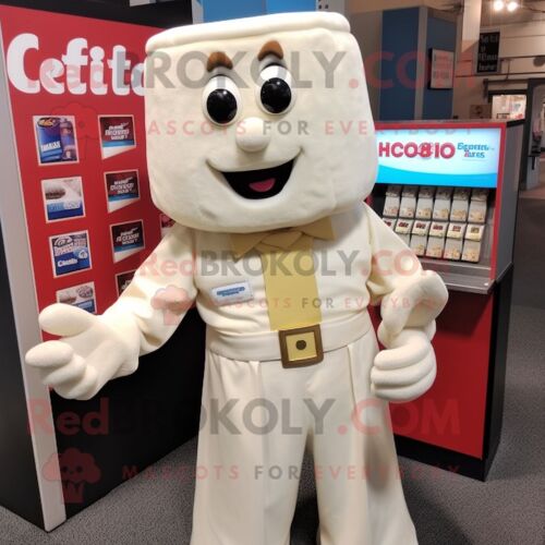 Personnage De Costume De Mascotte Redbrokoly De Barres De Chocolat Blanc Habillé D'une Chemise Boutonnée Et De Mitaines