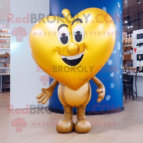 Personnage De Costume De Mascotte Redbrokoly De Ballons En Forme De Coeur Doré Habillé D'un Jean Et De Colliers