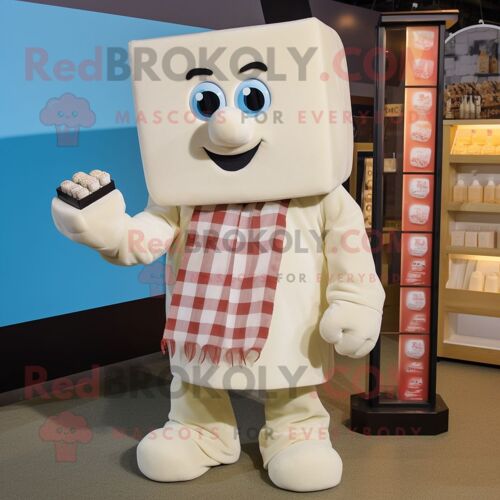 Personnage De Costume De Mascotte Redbrokoly De Barres De Chocolat Blanc Habillé D'une Chemise Boutonnée Et De Mitaines