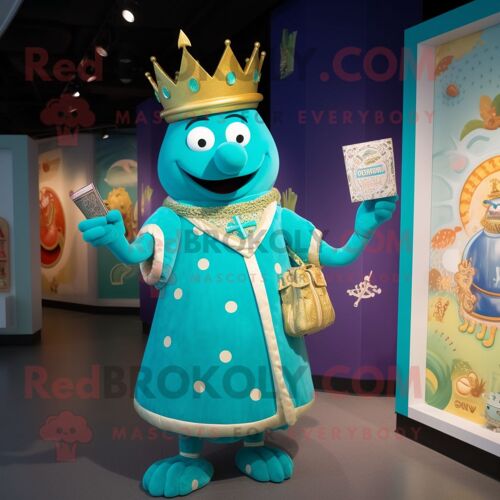 Personnage De Costume De Mascotte Redbrokoly Teal King Habillé D'une Barboteuse Et De Porte-Monnaie