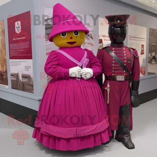 Personnage De Costume De Mascotte Redbrokoly De Soldat De La Guerre Civile Magenta Habillé D'une Jupe Portefeuille Et De Cummerbunds