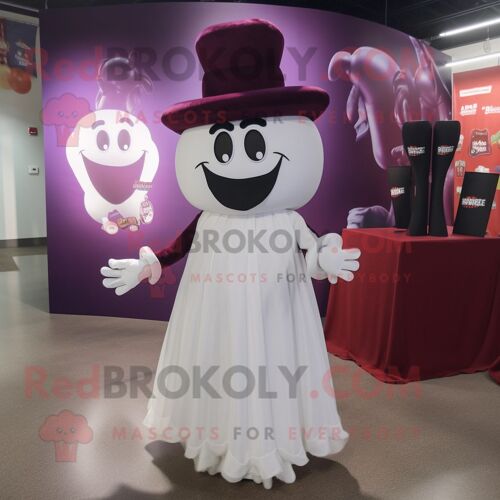 Personnage De Costume De Mascotte Redbrokoly Marron Fantôme Habillé D'une Robe De Mariée Et D'épingles À Chapeau