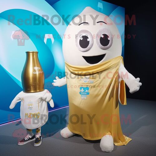 Personnage De Costume De Mascotte Redbrokoly De Bouteille De Lait En Or Habillé D'un Maillot De Bain Une Pièce Et De Châles