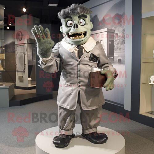 Personnage De Costume De Mascotte Redbrokoly De Monstre De Frankenstein Gris Habillé D'un Costume Et De Gants