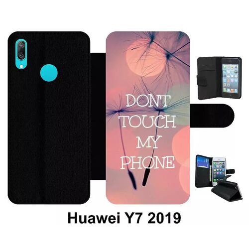 Etui À Rabat Huawei Y7 - Dont Touch My Phone Fond Rose Poudree - Simili-Cuir - Noir