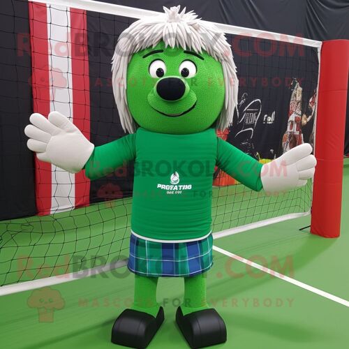Personnage De Costume De Mascotte Redbrokoly De Filet De Volley-Ball Vert Forêt Vêtu D'une Chemise En Flanelle Et De Châles