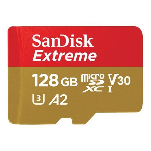 SanDisk Extreme - Carte mémoire flash (adaptateur microSDXC vers SD inclus(e)) - 128 Go - A2 / Video Class V30 / UHS-I U3 / Class10 - microSDXC UHS-I