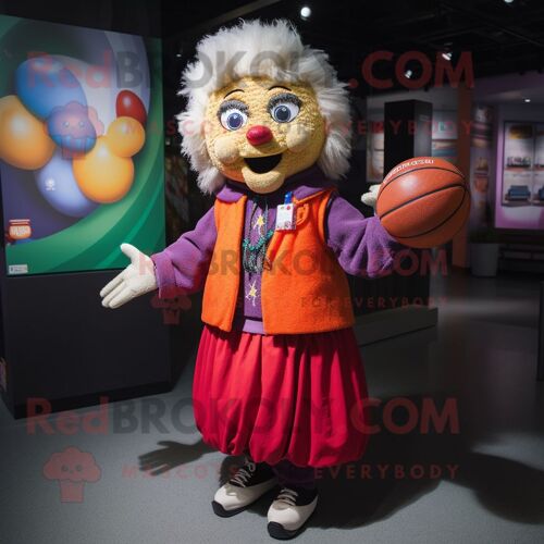 Personnage De Costume De Mascotte Redbrokoly Juggle Habillé D'un Manteau Et De Bandeaux
