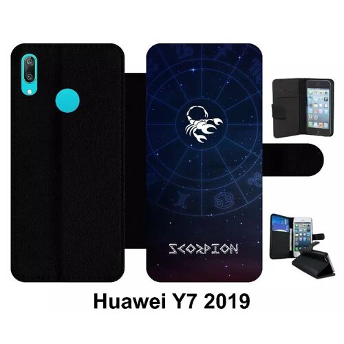 Etui À Rabat Huawei Y7 - Signe Astrologique Scorpion - Simili-Cuir - Noir