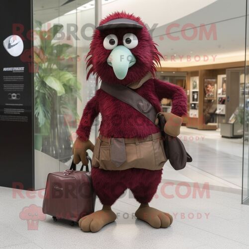 Personnage De Costume De Mascotte Redbrokoly De Kiwi Marron Habillé D'un Pantacourt Et De Sacs À Main