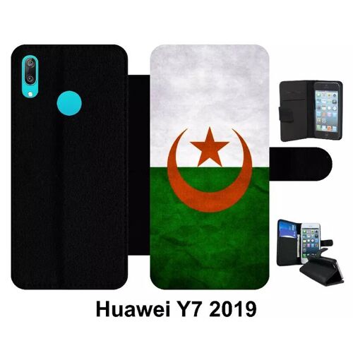 Etui À Rabat Huawei Y7 - Drapeau Algérie - Simili-Cuir - Noir