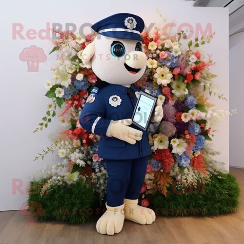 Personnage De Costume De Mascotte Redbrokoly De Bouquet De Fleurs Bleu Marine Habillé D'une Chemise Oxford Et De Montres Numériques