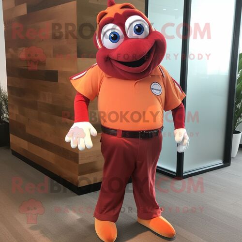 Personnage De Costume De Mascotte Redbrokoly De Poisson Clown Marron Habillé D'un Polo Et D'épingles À Cravate