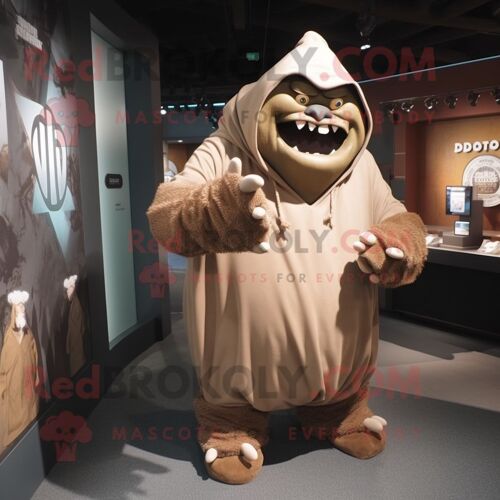 Personnage De Costume De Mascotte Redbrokoly Tan Ogre Habillé D'un Sweat À Capuche Et D'épingles À Châle