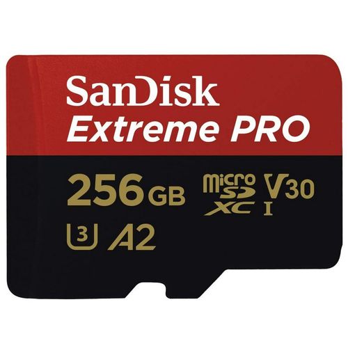 Carte Mémoire microSDXC SanDisk Extreme PRO 256 Go + Adaptateur SD avec Performances Applicatives A2 jusqu'à 170 Mo/s, Classe 10, U3